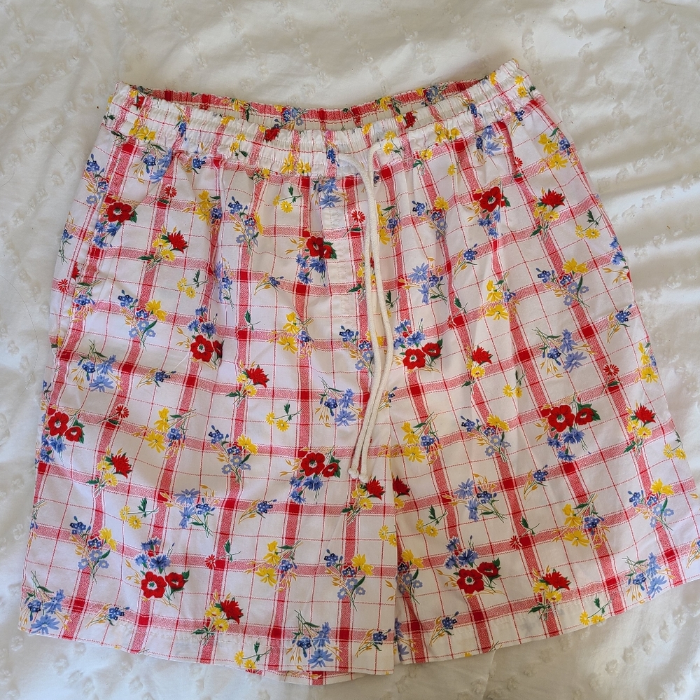Vintage 1980s 1990s Krazy Cat Plaid Floral Shorts